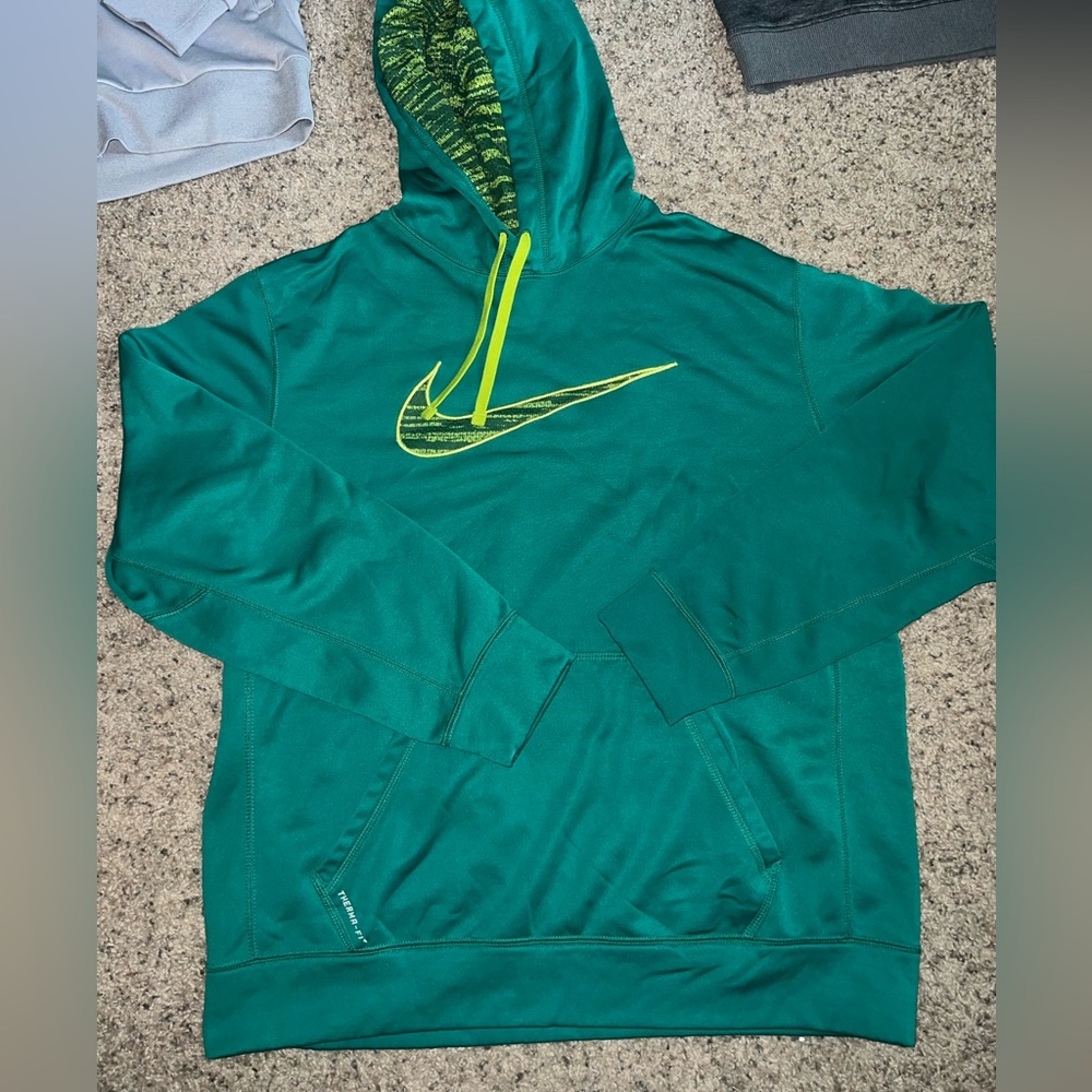 Nike Teal and Lime Green Men's Hoodie